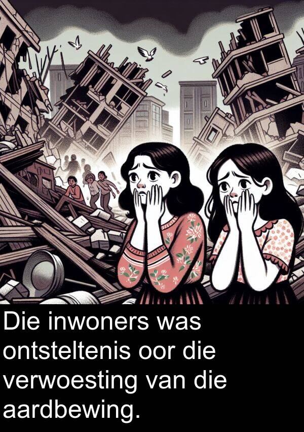 inwoners: Die inwoners was ontsteltenis oor die verwoesting van die aardbewing.