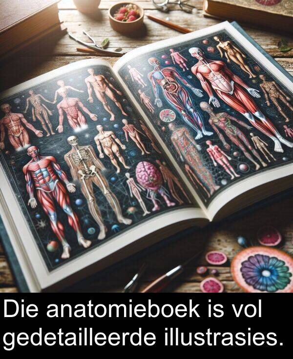 gedetailleerde: Die anatomieboek is vol gedetailleerde illustrasies.