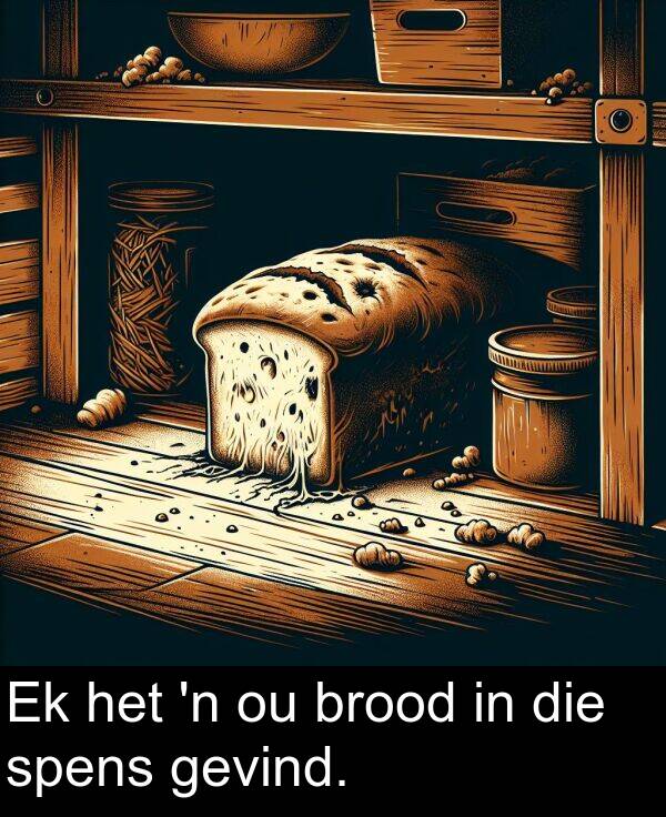 brood: Ek het 'n ou brood in die spens gevind.