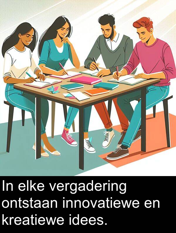 ontstaan: In elke vergadering ontstaan innovatiewe en kreatiewe idees.