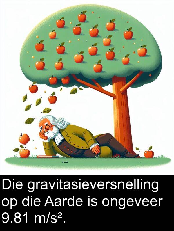 ongeveer: Die gravitasieversnelling op die Aarde is ongeveer 9.81 m/s².