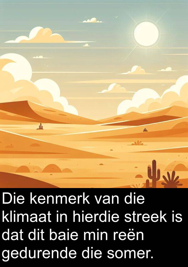 gedurende: Die kenmerk van die klimaat in hierdie streek is dat dit baie min reën gedurende die somer.