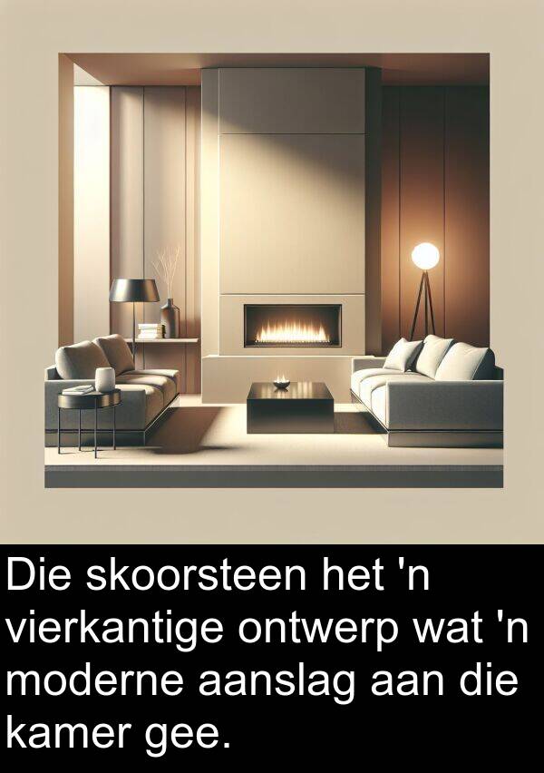 gee: Die skoorsteen het 'n vierkantige ontwerp wat 'n moderne aanslag aan die kamer gee.