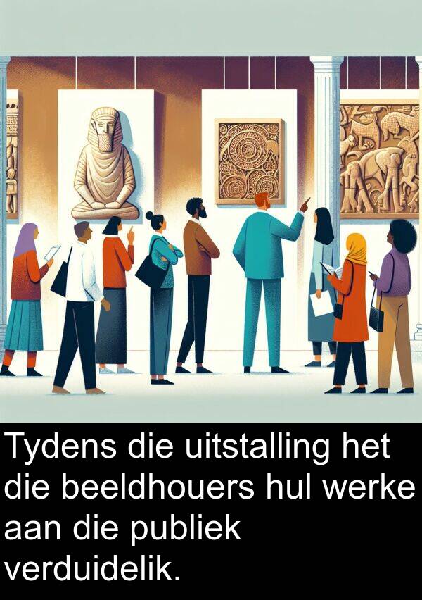 beeldhouers: Tydens die uitstalling het die beeldhouers hul werke aan die publiek verduidelik.