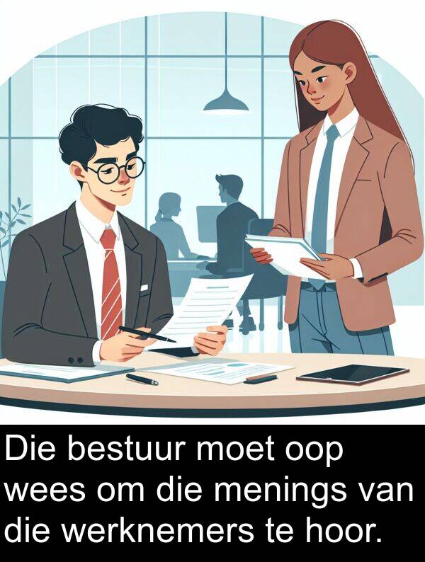 bestuur: Die bestuur moet oop wees om die menings van die werknemers te hoor.