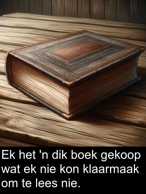 klaarmaak: Ek het 'n dik boek gekoop wat ek nie kon klaarmaak om te lees nie.