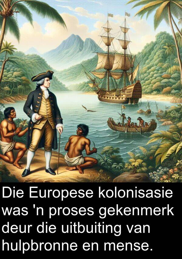 gekenmerk: Die Europese kolonisasie was 'n proses gekenmerk deur die uitbuiting van hulpbronne en mense.