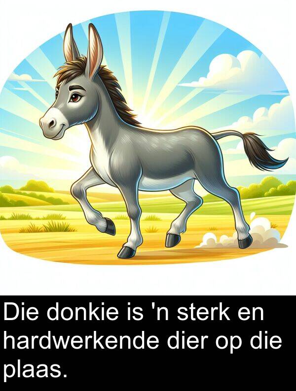 hardwerkende: Die donkie is 'n sterk en hardwerkende dier op die plaas.