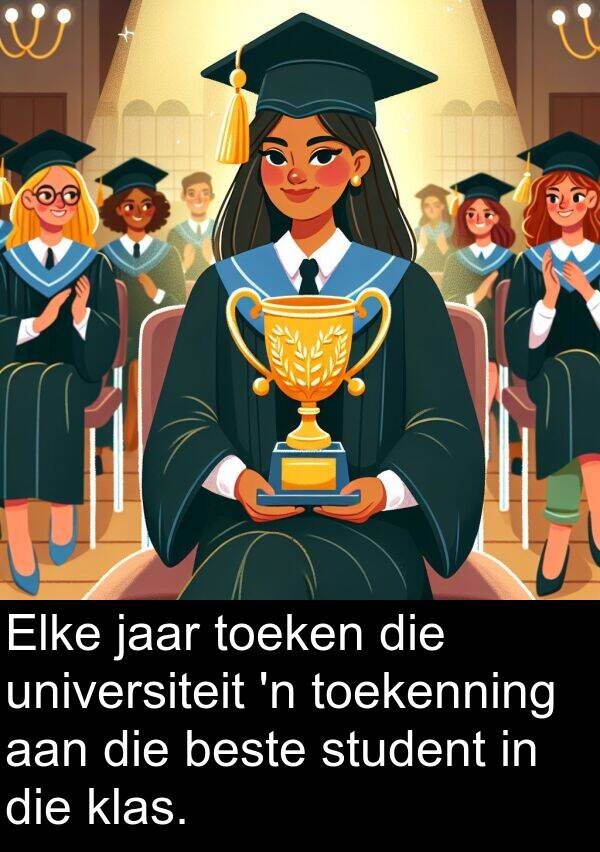 toeken: Elke jaar toeken die universiteit 'n toekenning aan die beste student in die klas.