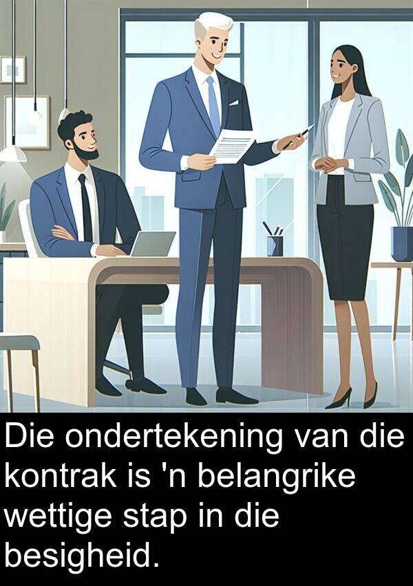 besigheid: Die ondertekening van die kontrak is 'n belangrike wettige stap in die besigheid.