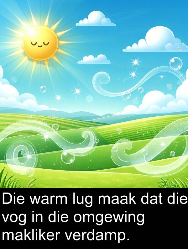 warm: Die warm lug maak dat die vog in die omgewing makliker verdamp.