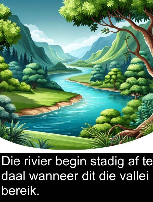 begin: Die rivier begin stadig af te daal wanneer dit die vallei bereik.