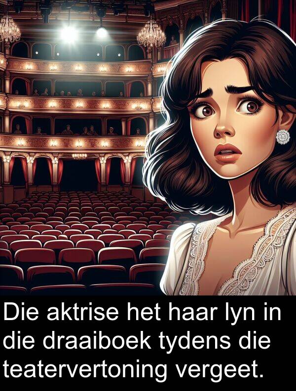 teatervertoning: Die aktrise het haar lyn in die draaiboek tydens die teatervertoning vergeet.