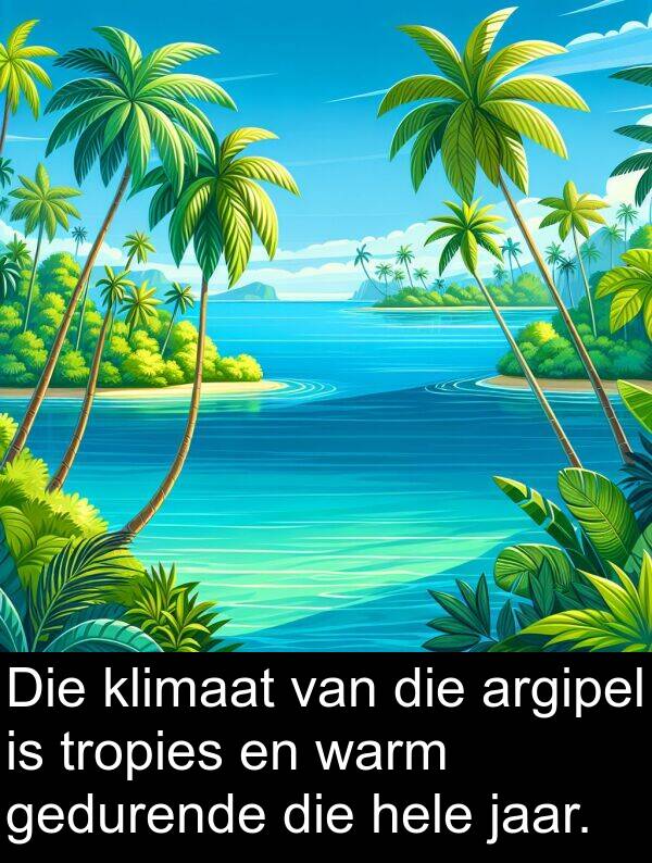 tropies: Die klimaat van die argipel is tropies en warm gedurende die hele jaar.