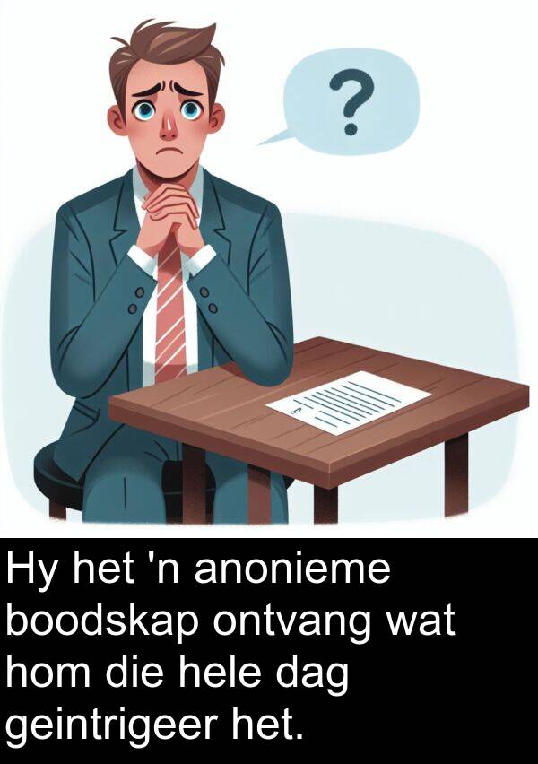 hom: Hy het 'n anonieme boodskap ontvang wat hom die hele dag geintrigeer het.