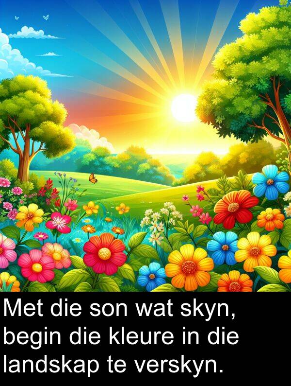 begin: Met die son wat skyn, begin die kleure in die landskap te verskyn.