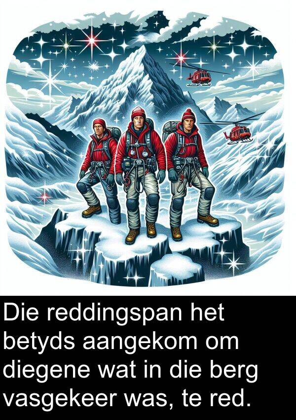 betyds: Die reddingspan het betyds aangekom om diegene wat in die berg vasgekeer was, te red.