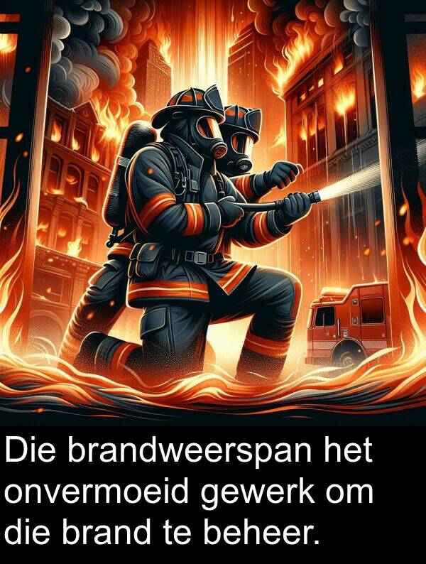 beheer: Die brandweerspan het onvermoeid gewerk om die brand te beheer.