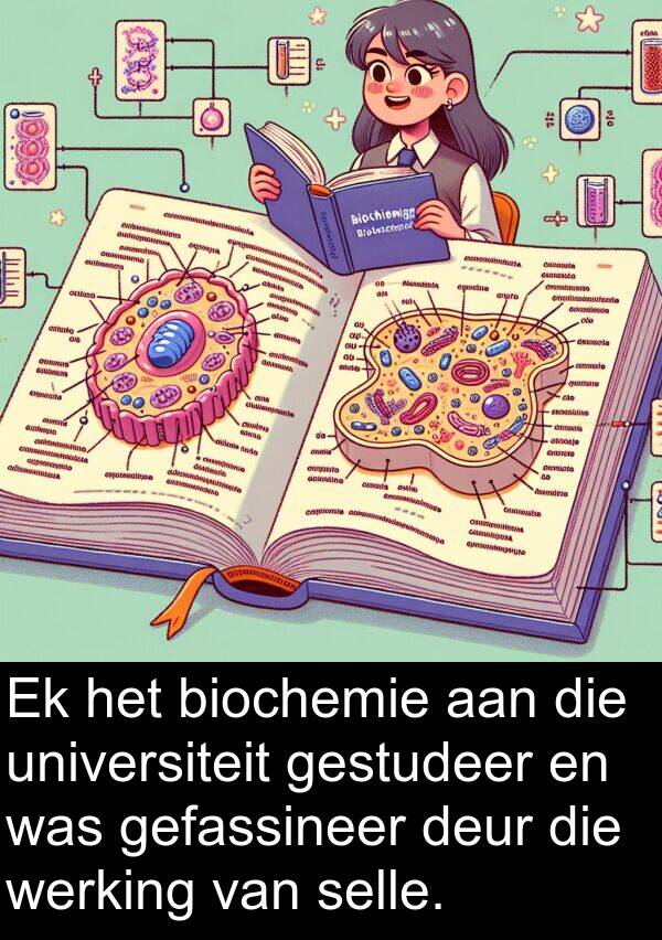 gefassineer: Ek het biochemie aan die universiteit gestudeer en was gefassineer deur die werking van selle.