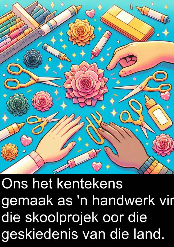 handwerk: Ons het kentekens gemaak as 'n handwerk vir die skoolprojek oor die geskiedenis van die land.