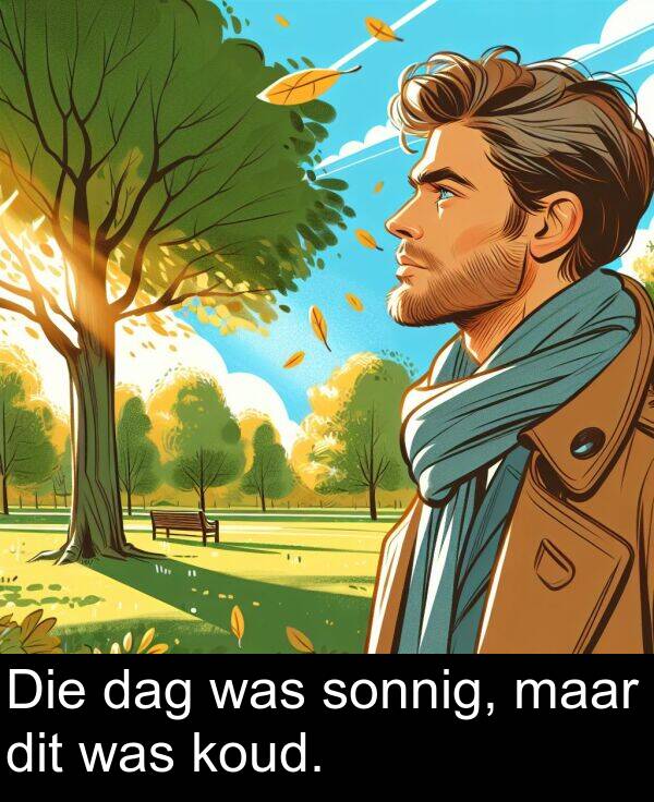 dit: Die dag was sonnig, maar dit was koud.