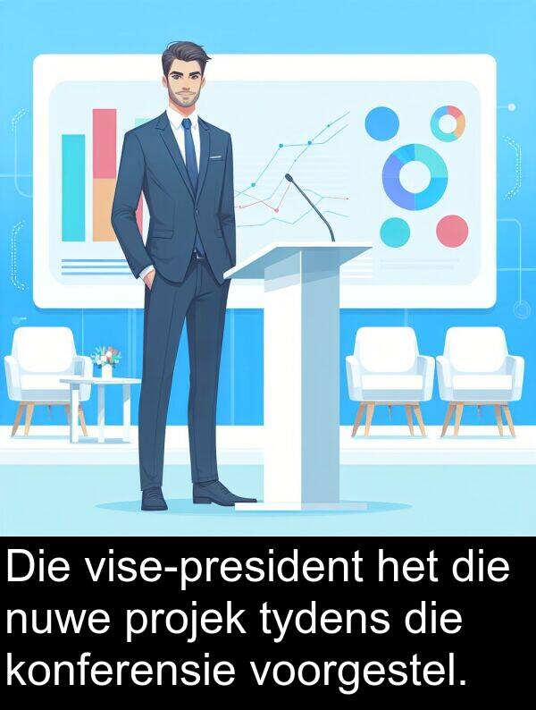 projek: Die vise-president het die nuwe projek tydens die konferensie voorgestel.