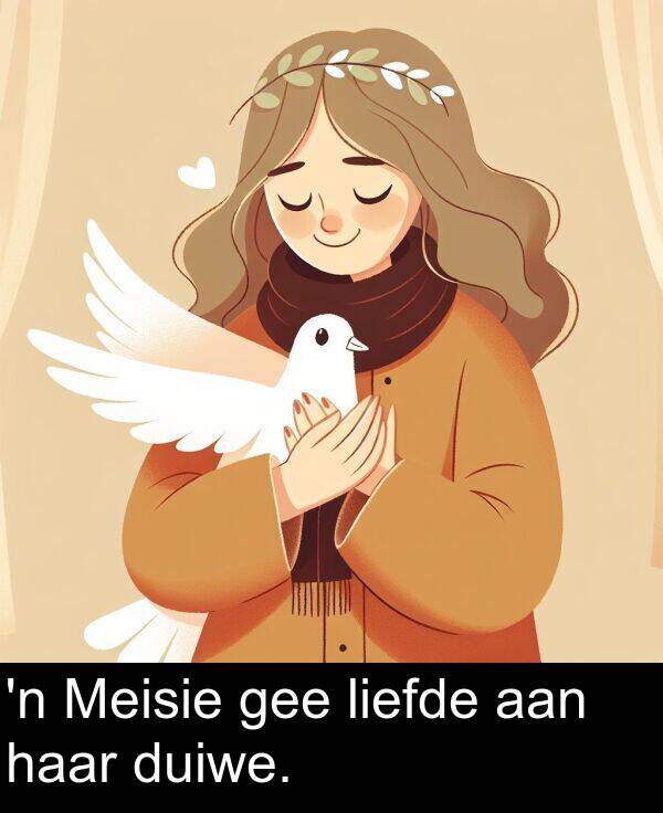 haar: 'n Meisie gee liefde aan haar duiwe.