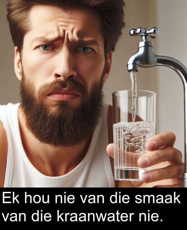 hou: Ek hou nie van die smaak van die kraanwater nie.