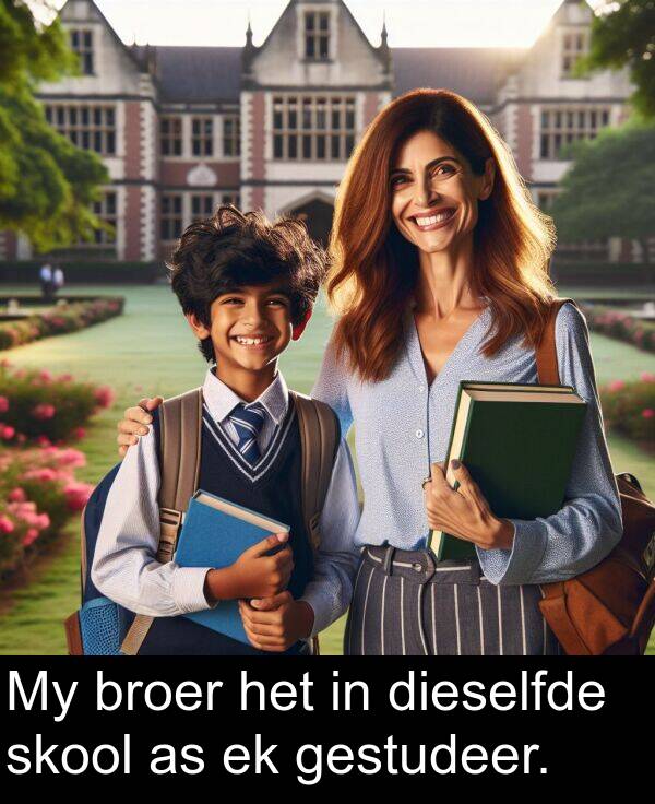 skool: My broer het in dieselfde skool as ek gestudeer.