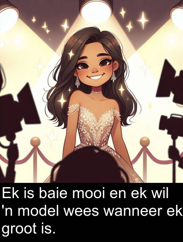 wil: Ek is baie mooi en ek wil 'n model wees wanneer ek groot is.