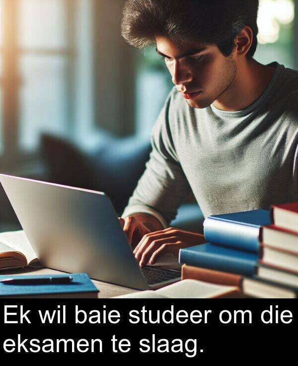 wil: Ek wil baie studeer om die eksamen te slaag.