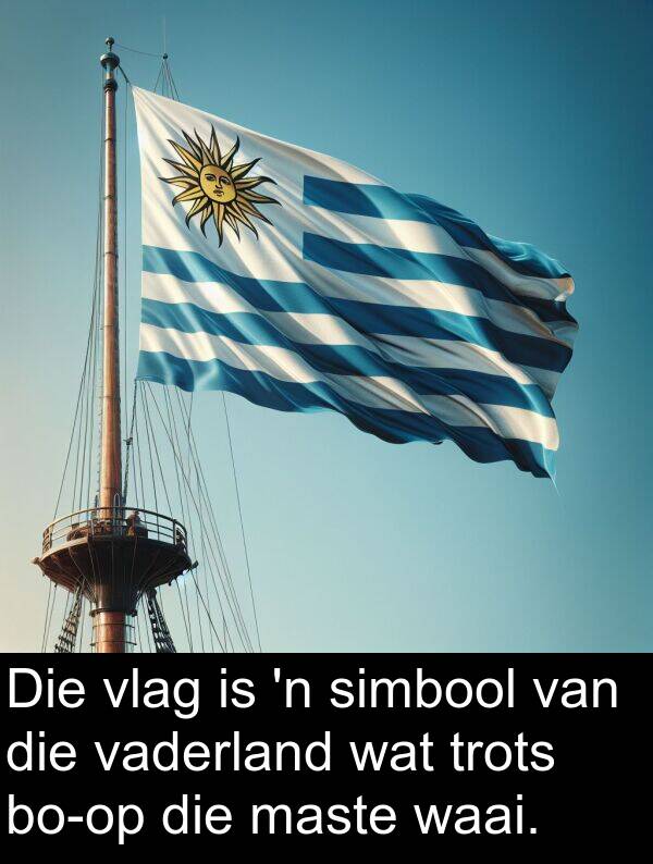 trots: Die vlag is 'n simbool van die vaderland wat trots bo-op die maste waai.