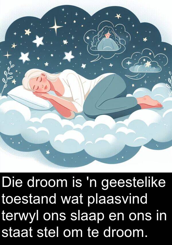 geestelike: Die droom is 'n geestelike toestand wat plaasvind terwyl ons slaap en ons in staat stel om te droom.