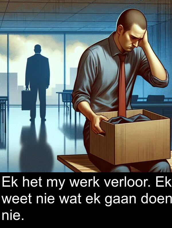 gaan: Ek het my werk verloor. Ek weet nie wat ek gaan doen nie.