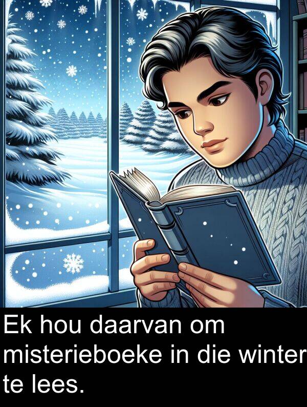 hou: Ek hou daarvan om misterieboeke in die winter te lees.