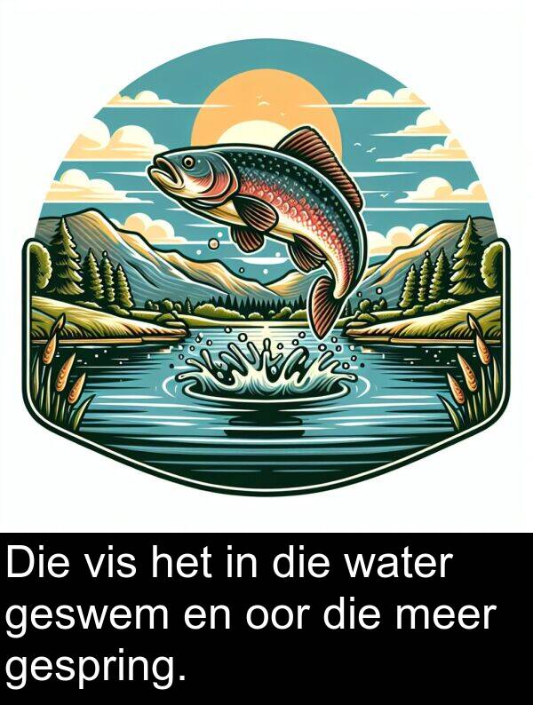 water: Die vis het in die water geswem en oor die meer gespring.