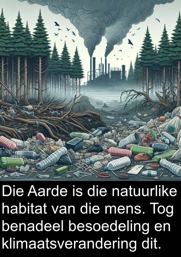 benadeel: Die Aarde is die natuurlike habitat van die mens. Tog benadeel besoedeling en klimaatsverandering dit.