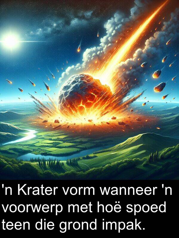 hoë: 'n Krater vorm wanneer 'n voorwerp met hoë spoed teen die grond impak.