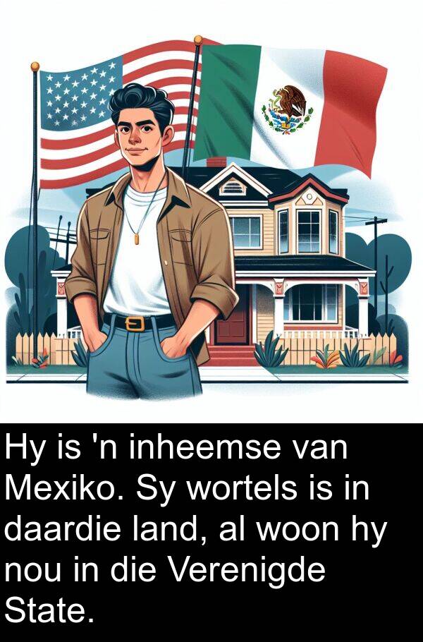 land: Hy is 'n inheemse van Mexiko. Sy wortels is in daardie land, al woon hy nou in die Verenigde State.