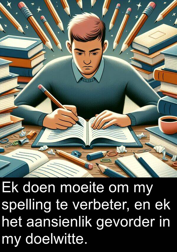 doelwitte: Ek doen moeite om my spelling te verbeter, en ek het aansienlik gevorder in my doelwitte.