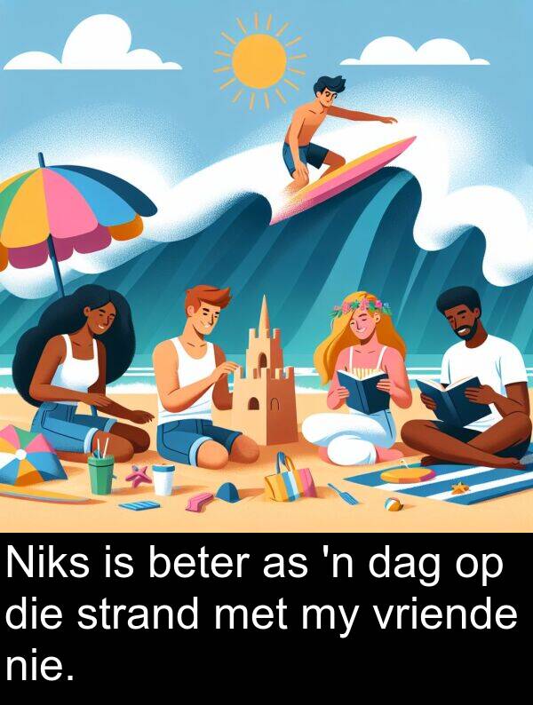 beter: Niks is beter as 'n dag op die strand met my vriende nie.