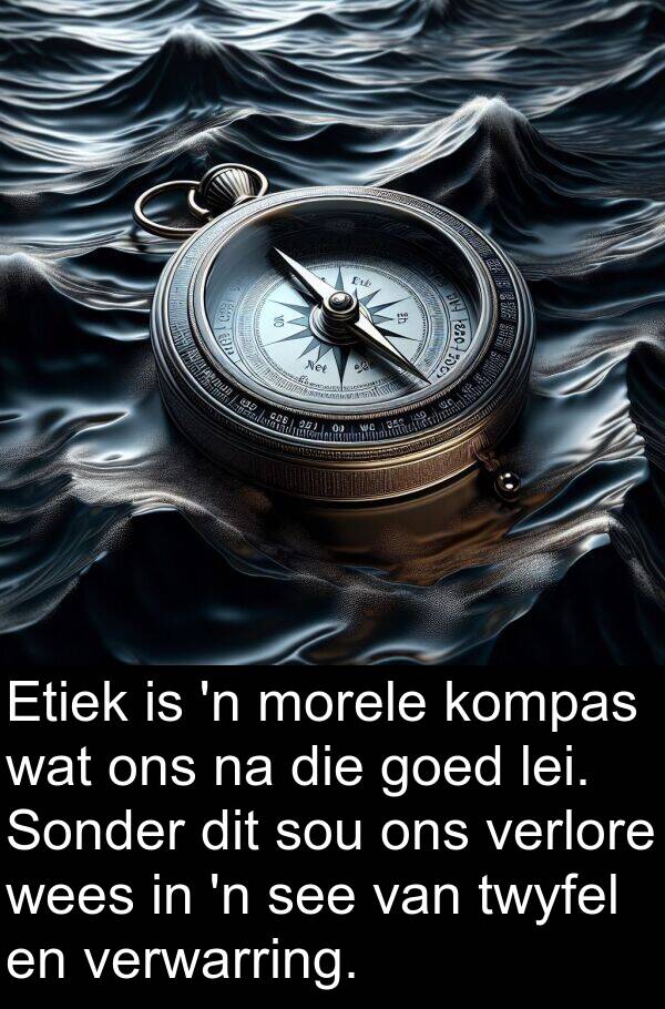 lei: Etiek is 'n morele kompas wat ons na die goed lei. Sonder dit sou ons verlore wees in 'n see van twyfel en verwarring.