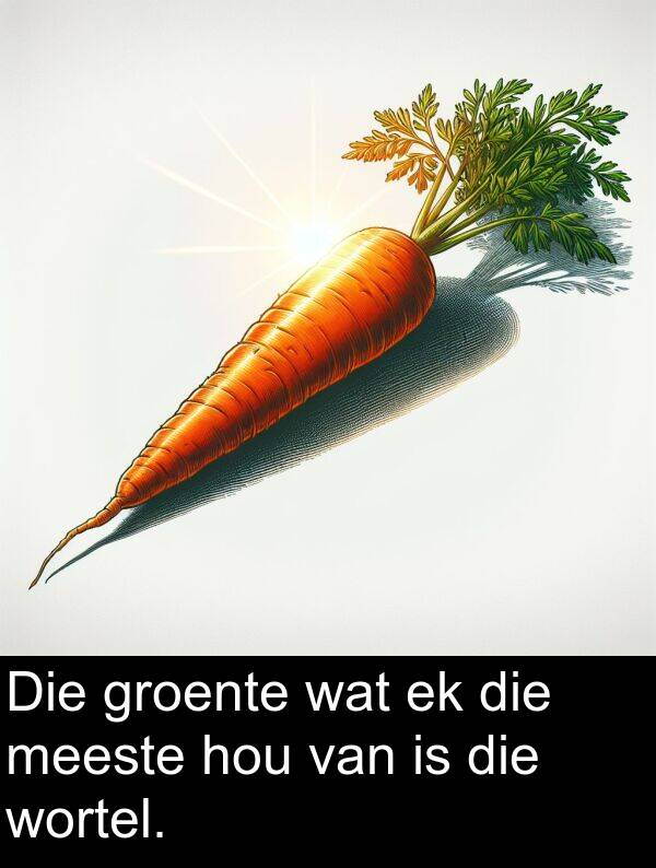 hou: Die groente wat ek die meeste hou van is die wortel.