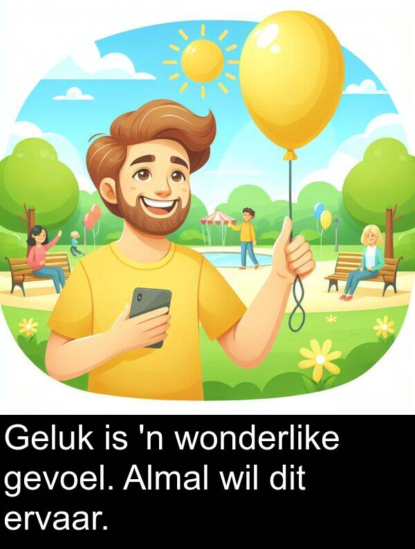 wil: Geluk is 'n wonderlike gevoel. Almal wil dit ervaar.