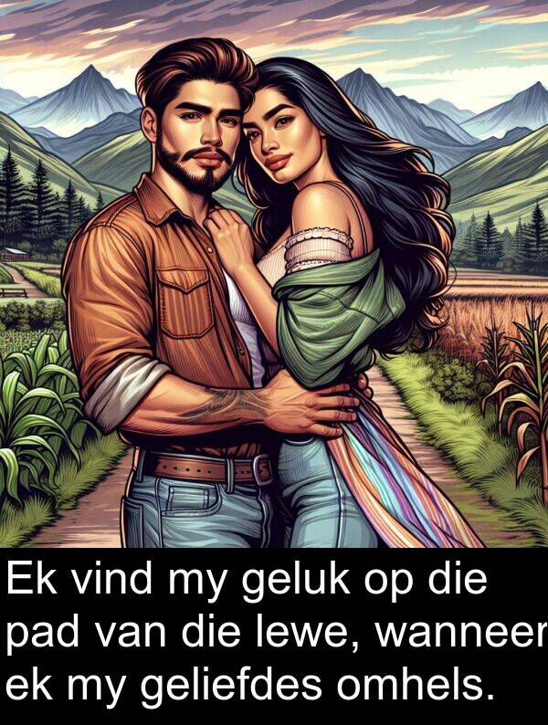 geliefdes: Ek vind my geluk op die pad van die lewe, wanneer ek my geliefdes omhels.