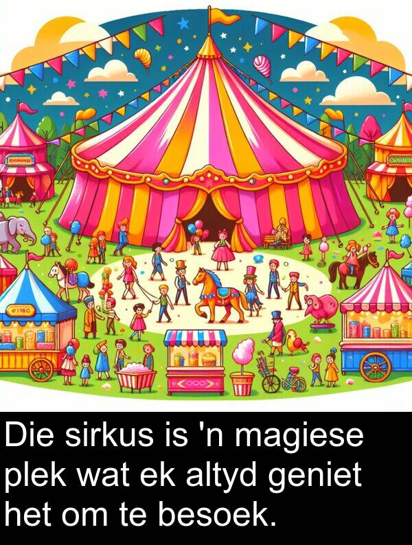 plek: Die sirkus is 'n magiese plek wat ek altyd geniet het om te besoek.