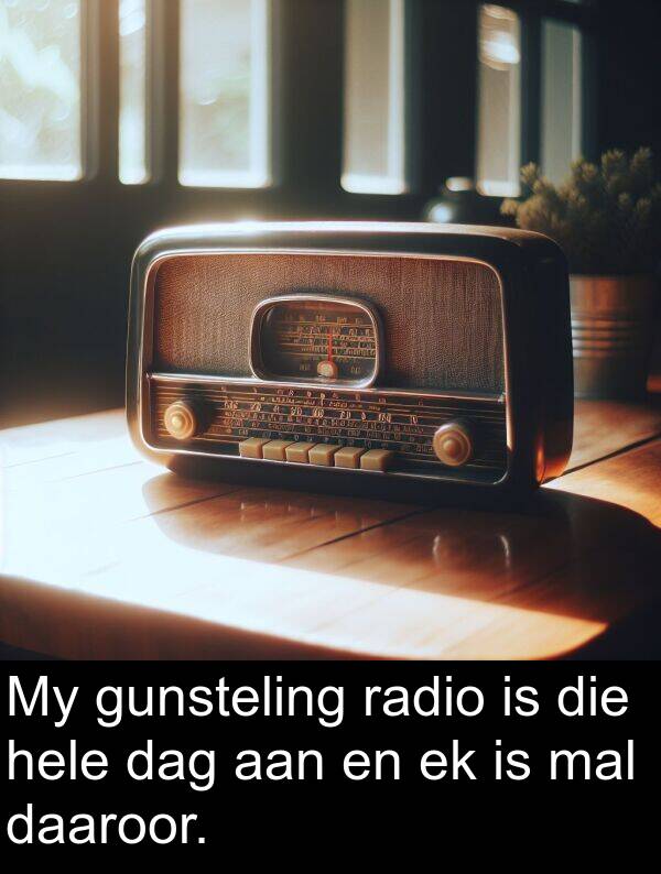 hele: My gunsteling radio is die hele dag aan en ek is mal daaroor.