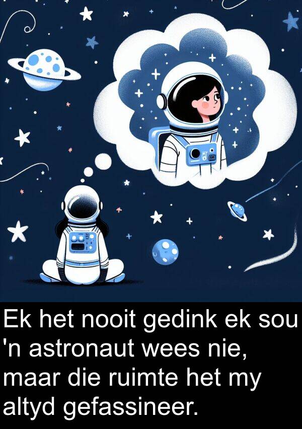 gefassineer: Ek het nooit gedink ek sou 'n astronaut wees nie, maar die ruimte het my altyd gefassineer.