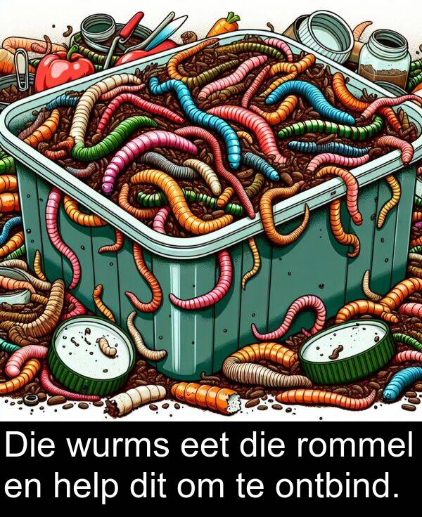 help: Die wurms eet die rommel en help dit om te ontbind.