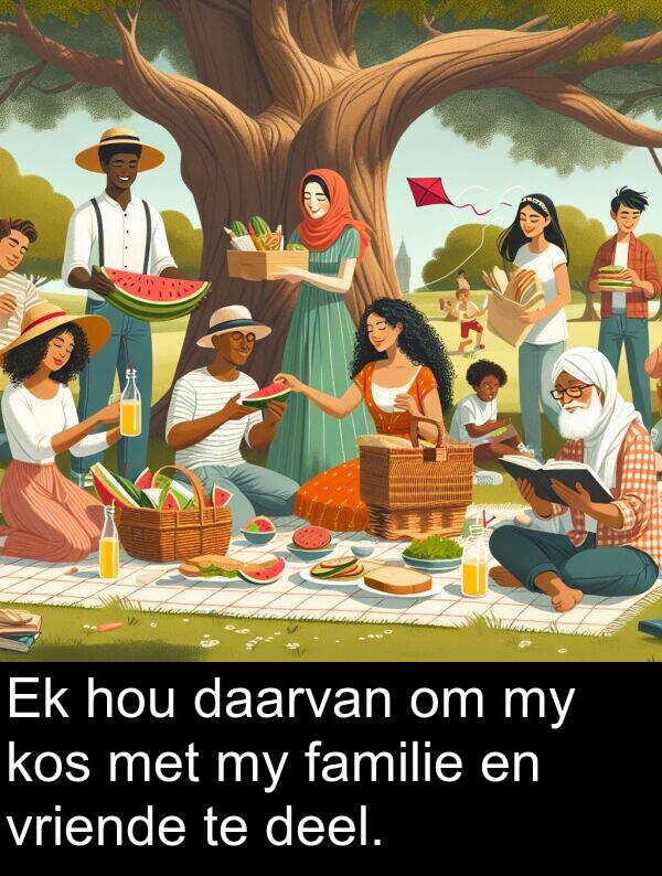 familie: Ek hou daarvan om my kos met my familie en vriende te deel.